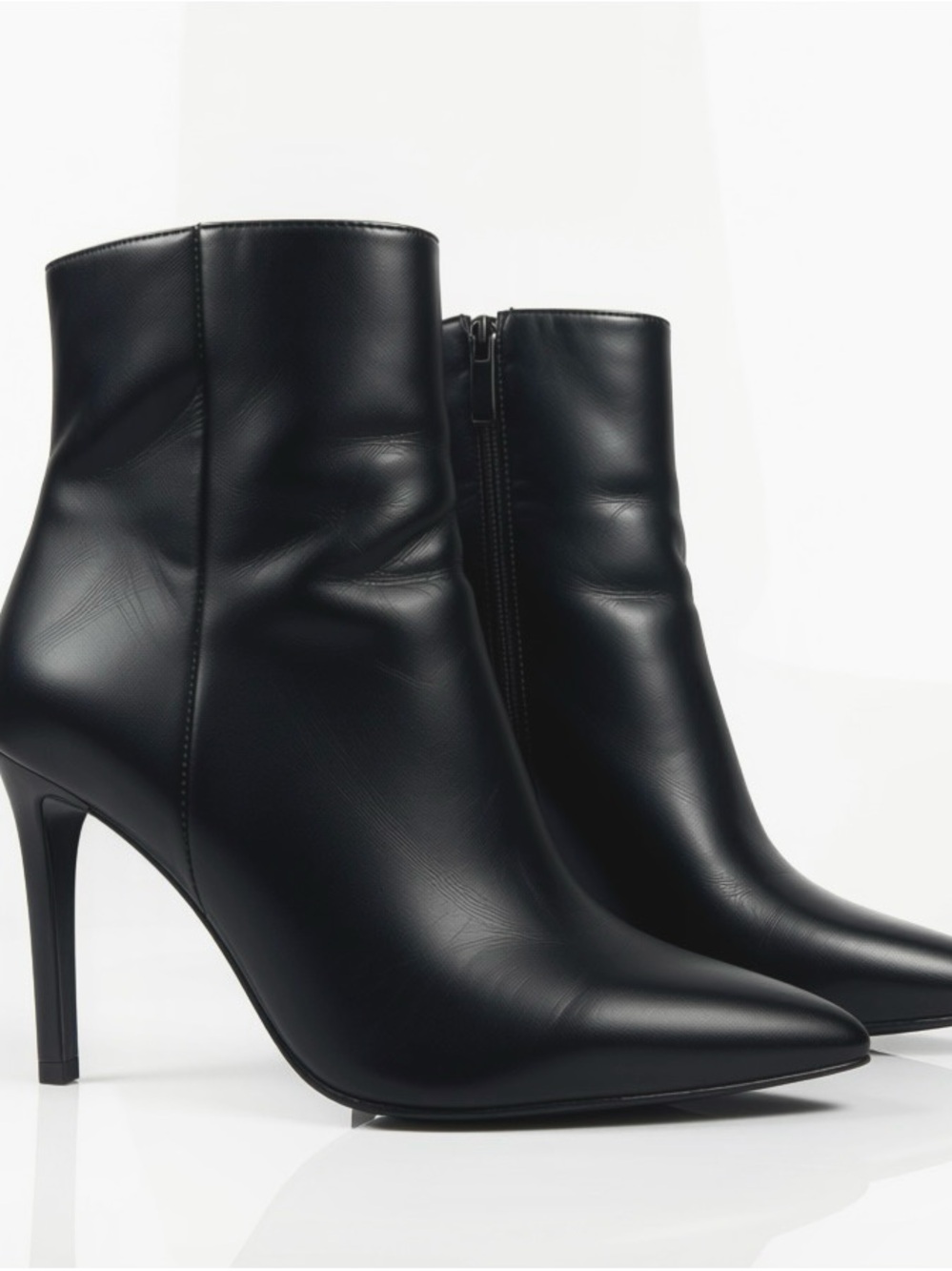 Classic Black Pointed-Toe Ankle Boots for Women Faux Leather